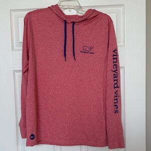 Vineyard Vines Heathered Rose Pink Hooded Long Sleeve with Navy Logo
